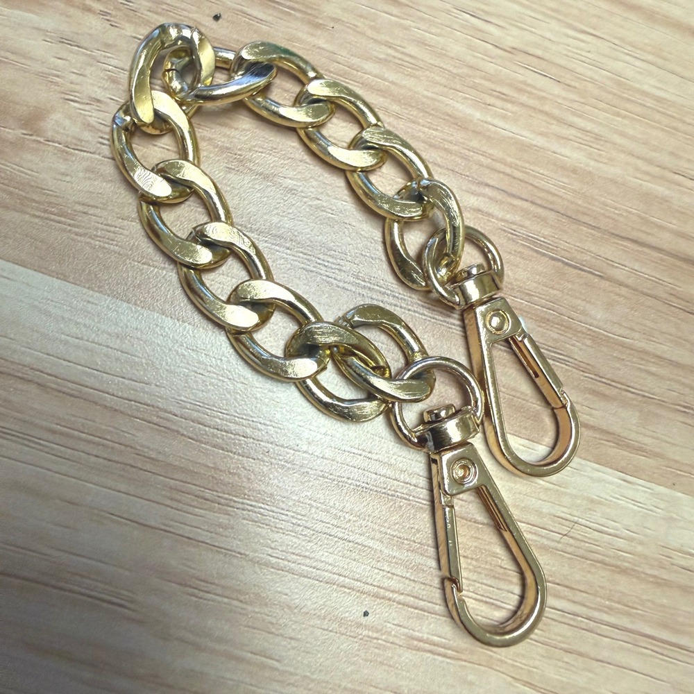 Gold Tone Curb Link Purse Chain Strap Extender 8.25 Inch Lobster Clasp Swivel